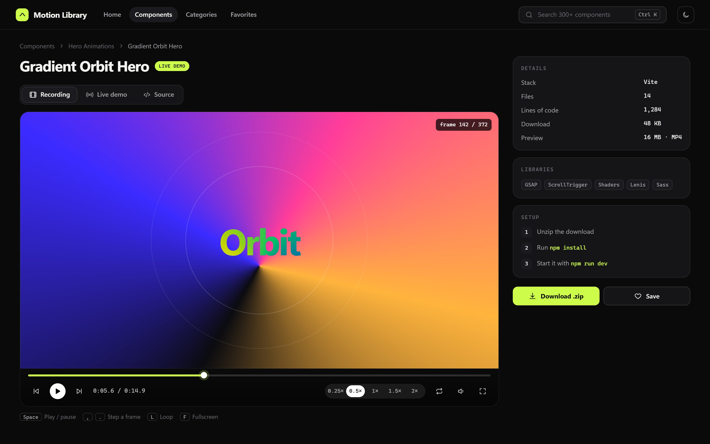 Video player with frame counter, speed control and component details